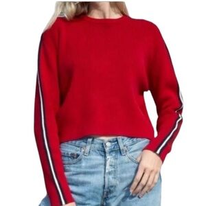 Brandy Melville Jessica Crop Knit Red Sweater Stripe Sleeve Y2K One Size